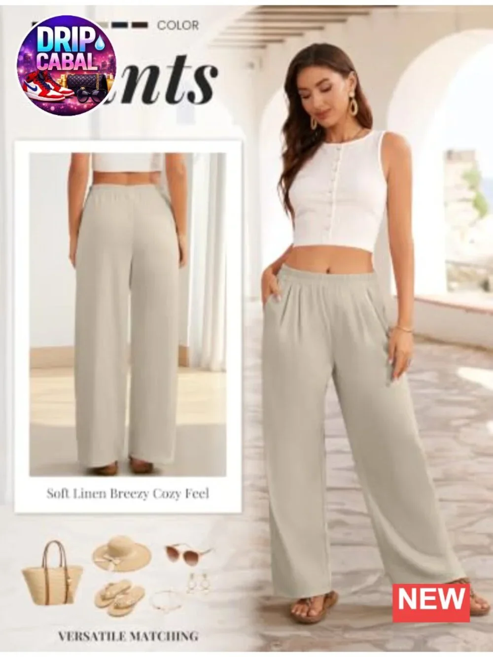 Women's Pleated Wide Leg Linen Palazzo Pants with Pockets